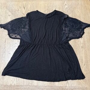Torrid Plus Size 2X Black Lace Flutter Sleeve Top